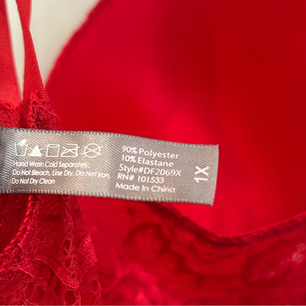 NWOT Daisy Fuentes Red Lace Push Up Babydoll Negligee Thong Panty Set 1X - Picture 7 of 10